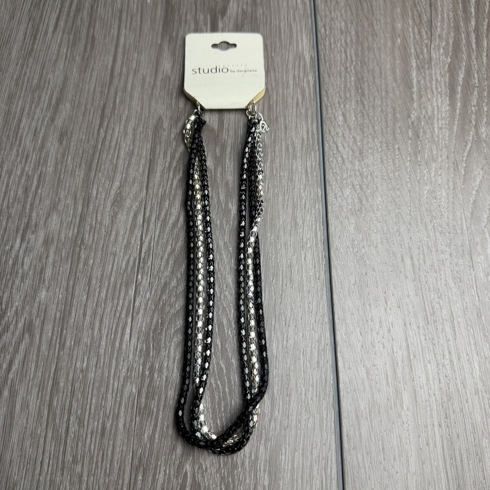 Studio by Dauplaise Black & Silver Multi Strand Mesh Statement Necklace New